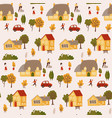 tiny people surrounded houses and trees vector image vector image