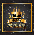 happy birthday cake golden square frame black back vector image