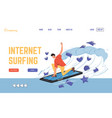 high speed internet surfing on mobile landing page vector image