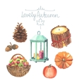 set of watercolor cute autumn elements vector image