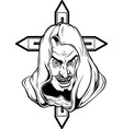 cartoon devil head in black and white vector image