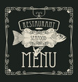 seafood restaurant menu with hand tray and fish vector image