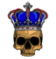 hand drawn king skull wearing crown vector image