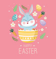 happy easter lettering card with cute rabbit vector image vector image