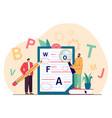 tiny college persons correcting mistakes in text vector image