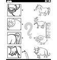 match cartoon farm animals and clippings game vector image
