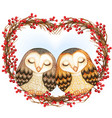 watercolor lovely barn owls sleeping on a heart vector image vector image