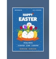 happy easter poster eggs grass flowers poster vector image vector image