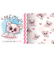 cute funny cat - seamless pattern vector image