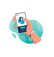 flat isolated hand with phone with contacts woman vector image
