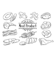 set hand drawn monochrome icon meat vector image