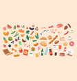set of healthy and unhealthy products fast food vector image