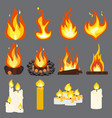 fire light effect flames candle woodpile set vector image