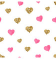pink and gold glitter hearts seamless pattern vector image