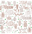 cute seamless patterns with insects and leaves vector image