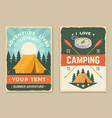 set of camping retro posters banner with travel vector image