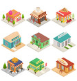 commercial city shops signs 3d icons set isometric vector image