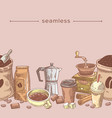 seamless doodle pattern coffee supplies package vector image vector image