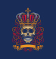 skull with king crown isolated on dark background vector image vector image