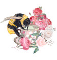 bumble bee sitting on cup with roses vector image