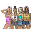 hot girls portrait label colorful vector image vector image