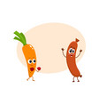 funny food characters carrot versus sausage vector image
