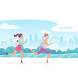 happy couple running in the city public park vector image