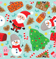 seamless pattern with cute christmas characters vector image