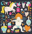 valentines day doodle collection vector image