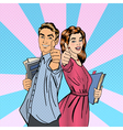 couple of students man and woman gesturing great vector image