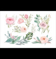 watercolor floral bouquet set with green leaves vector image