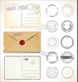 set postal stamps and post cards on white vector image vector image