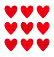 red heart icon set cute polka dot line pattern vector image