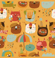 seamless pattern with muzzles cats and autumn vector image vector image