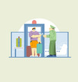 tourist at passport control gives the passport vector image