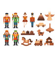 set wooden toys nutcracker ballerina rocking vector image