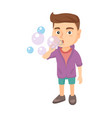 Little caucasian boy blowing soap bubbles Vector Image