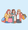 women show off credit card for shopping and hold vector image vector image