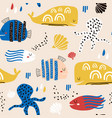 seamless childish pattern with fish octopust vector image