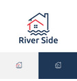 river side bay beach house home resort line logo vector image