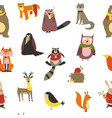 raccoon and wolf fox owl bird wearing scarf vector image