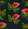 seamless pattern with tropical leaves and callas vector image