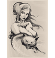 young woman with a cat vector image vector image