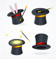 realistic detailed 3d black magic hat set vector image vector image