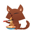 cartoon cat character eating ramen noodle vector image vector image