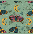seamless pattern magic forest with moth butterfly vector image vector image