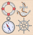 sea symbols lifebuoy anchor compass steering vector image