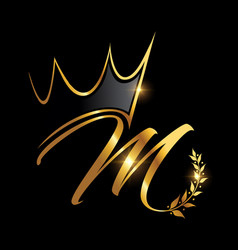 Gold crown and leaf monogram initial letter r Vector Image