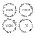 set black hand-drawn wreaths on white vector image vector image
