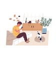 teen boy surfing internet listening to music vector image